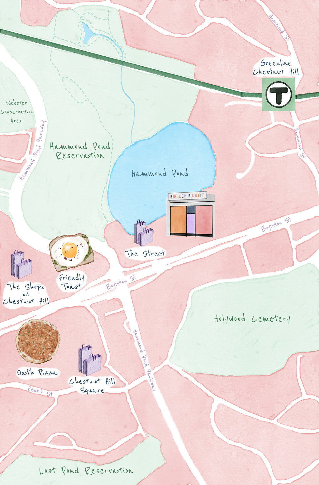Roller Rabbit Boston Store Location Watercolor Map