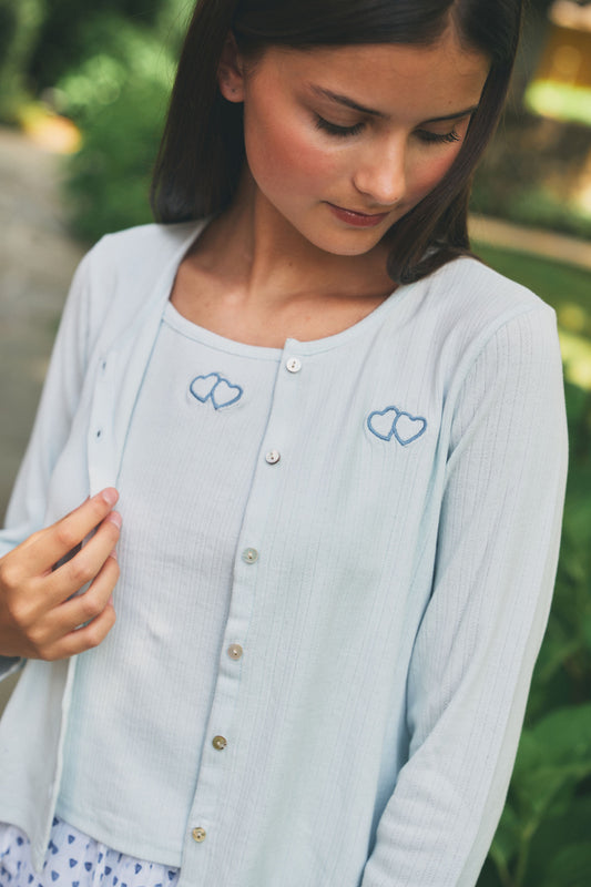 Roller Rabbit Kids Light Blue Hearts Pointelle Heidi Cardigan view 2