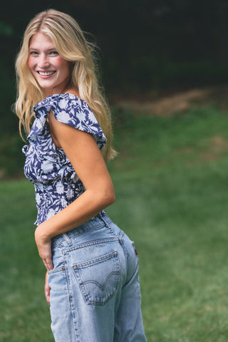 Roller Rabbit Navy Morris Floral Reese Top