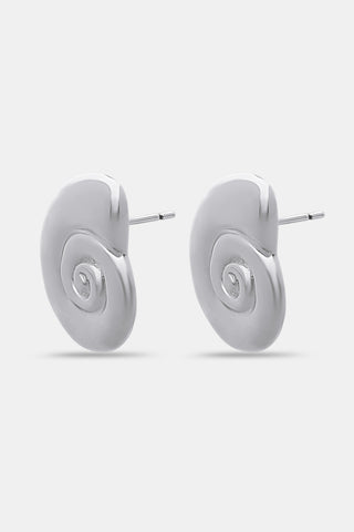 Roller Rabbit Swirl Stud Earrings: silver studs with a glossy finish and raised spiral design at the center, displayed on a plain light grey background.