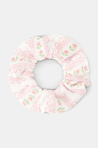 Roller Rabbit Pink Mini Monkey Blossom/Daisy Heart Stripe Scrunchie Set Of 2