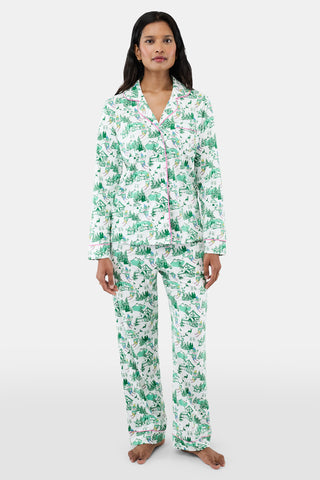Roller Rabbit Green Ski Toile Long Sleeve Polo Pajamas