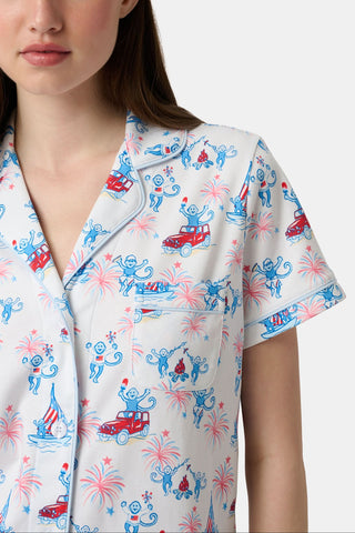 Roller Rabbit Blue Star Spangled Monkey Polo Pajamas