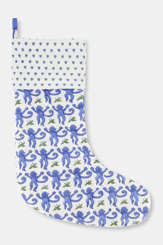 Roller Rabbit Blue Monkey/Hearts Quilted Stocking