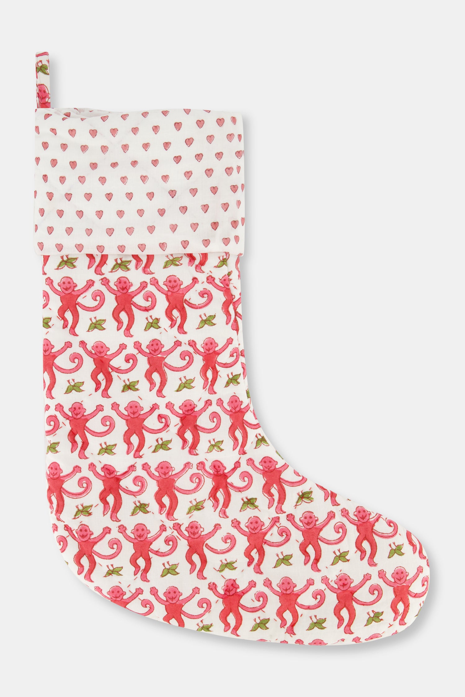 Roller Rabbit Pink Monkey/Hearts Quilted Stocking