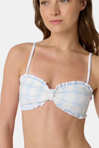 Roller Rabbit Light Blue Sun Check Eyelet Sydney Bikini Top