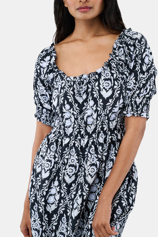 ROLLER RABBIT NAVY TRELLIS FLORAL MAREN DRESS