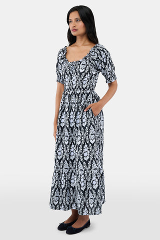ROLLER RABBIT NAVY TRELLIS FLORAL MAREN DRESS