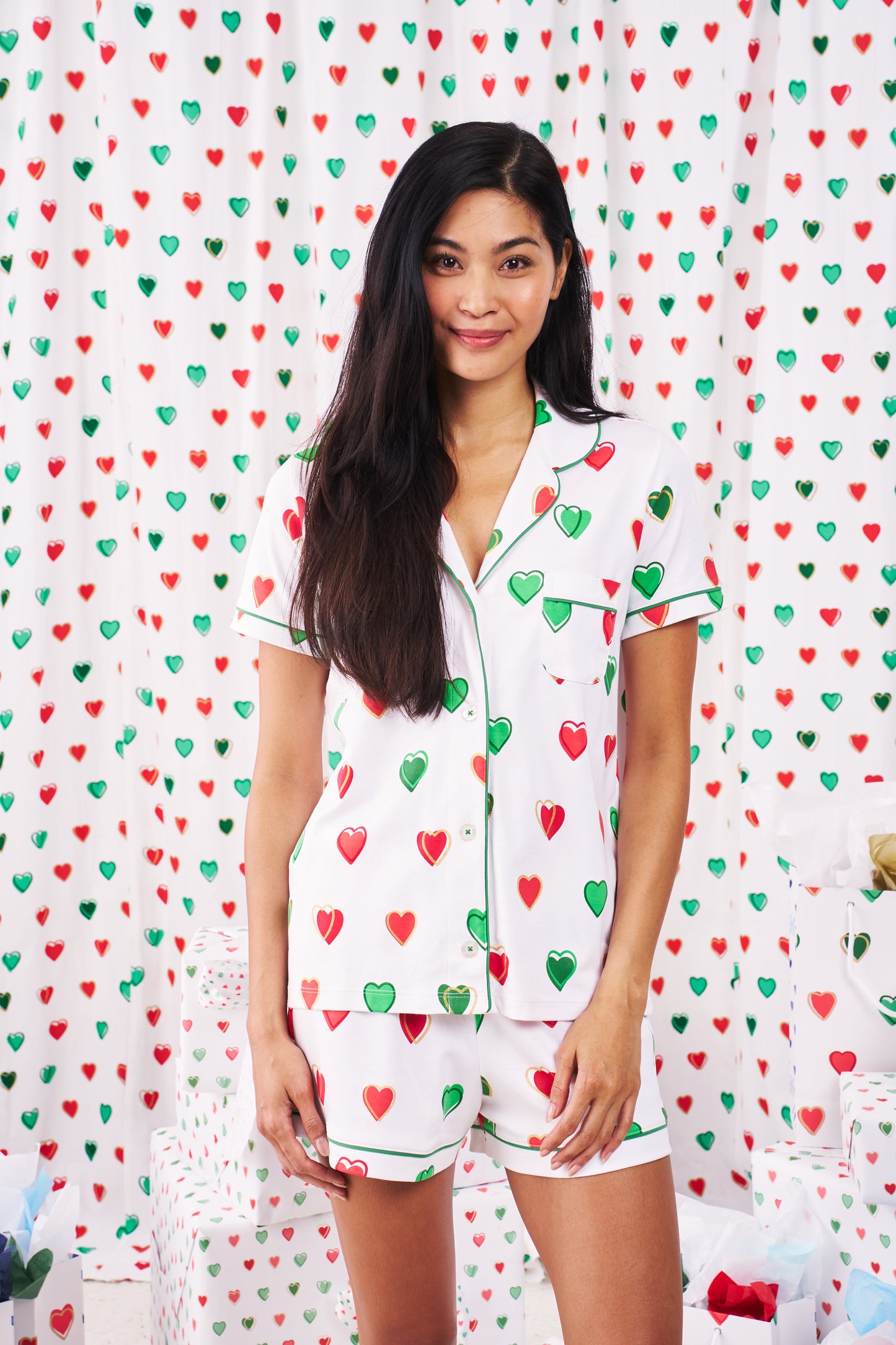 Roller Rabbit Big Holiday Hearts Polo Pajamas