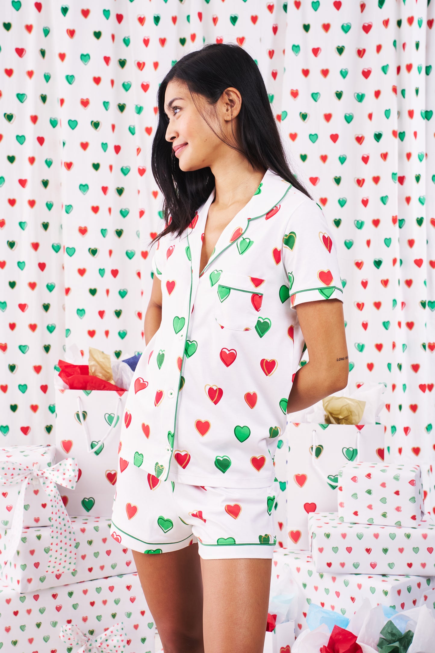 Roller Rabbit Big Holiday Hearts Polo Pajamas