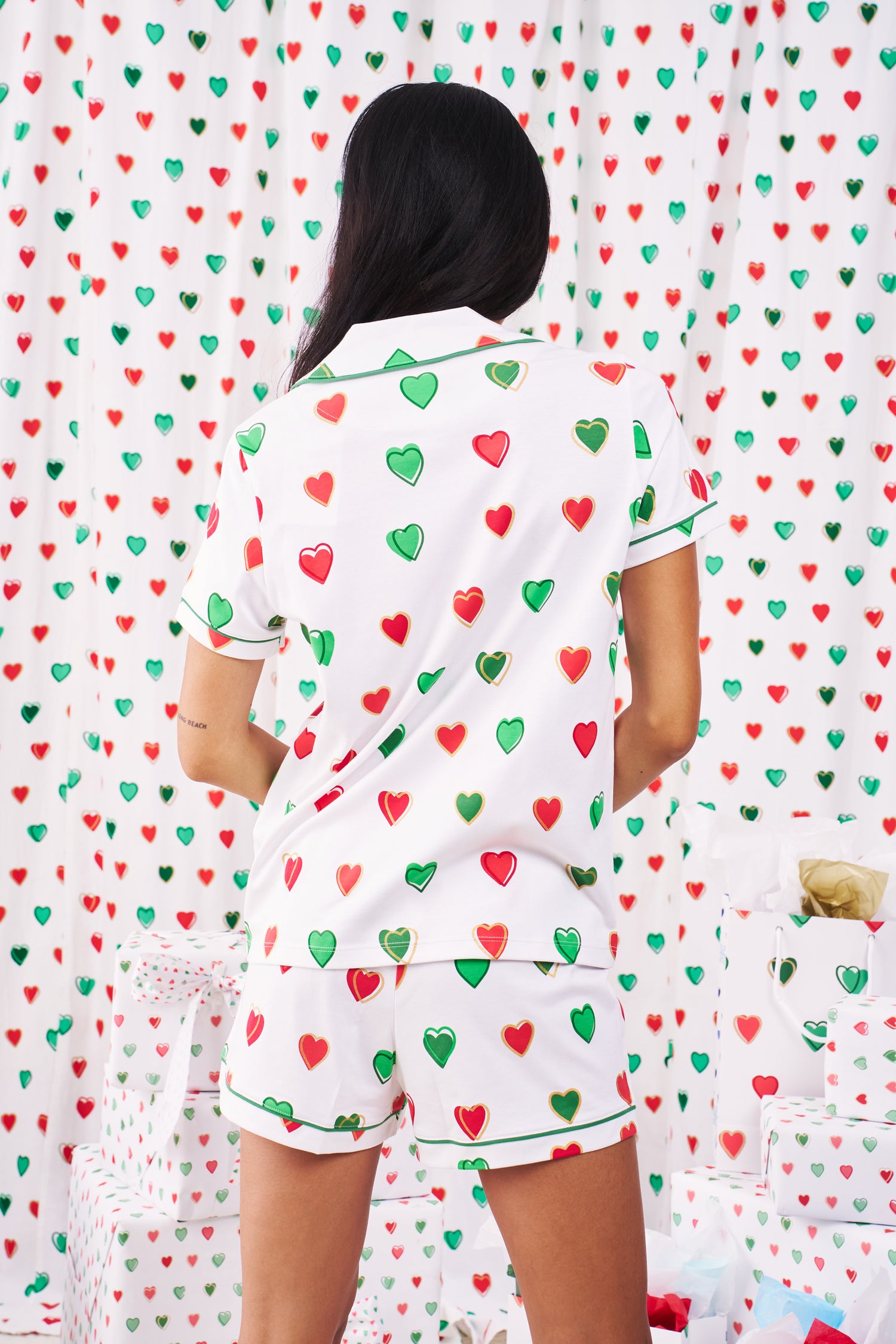 Roller Rabbit Big Holiday Hearts Polo Pajamas