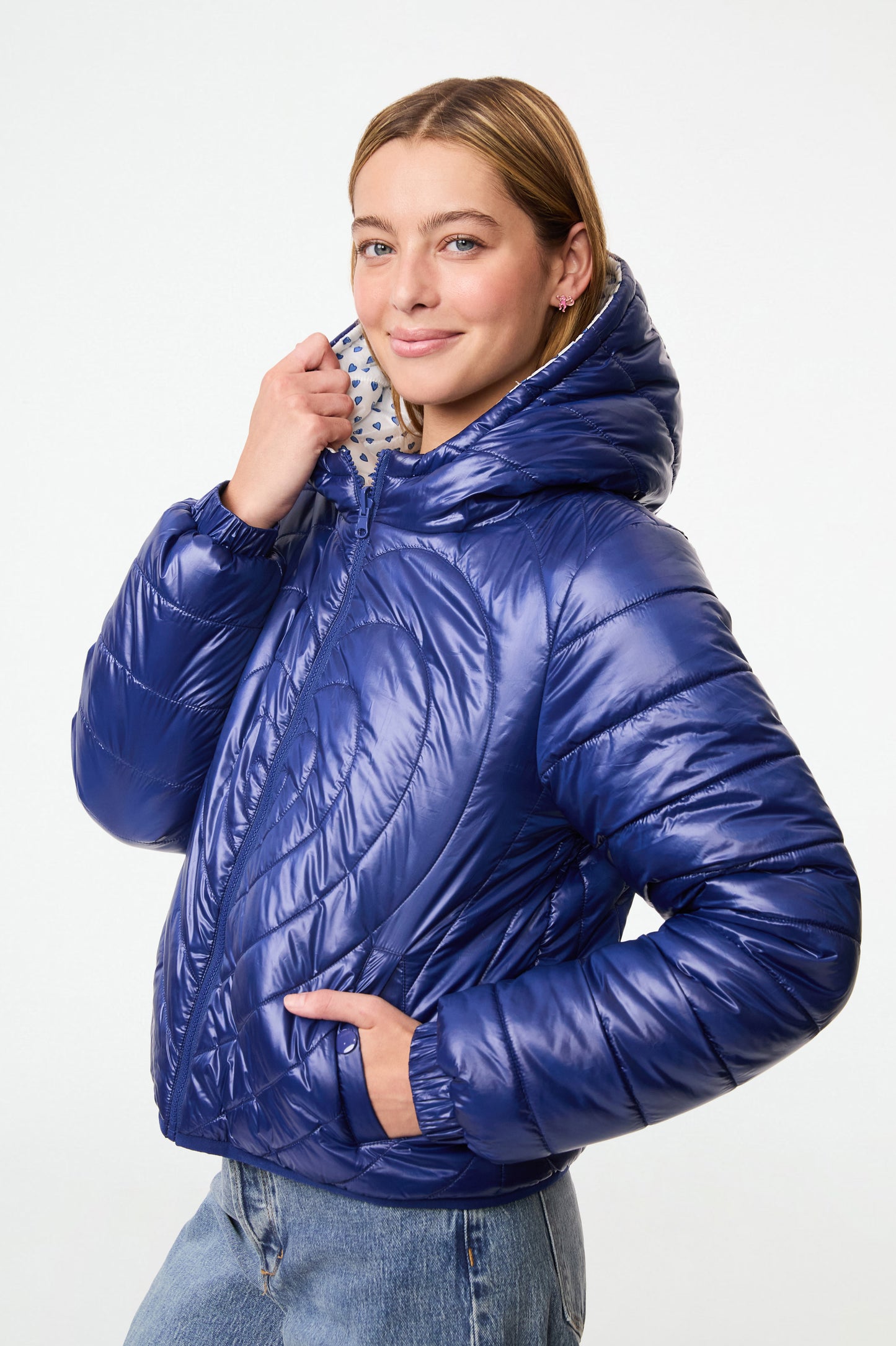 Roller Rabbit Blue Hearts Reversible Puffer Jacket