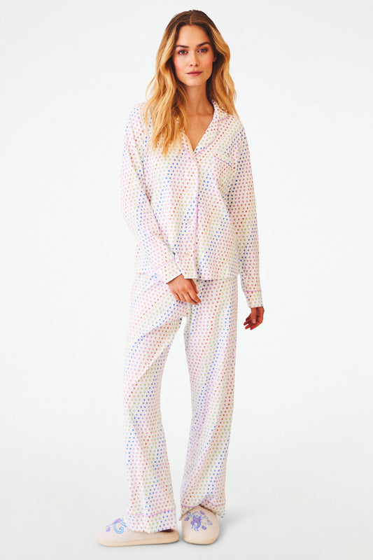 Roller Rabbit Womens Disco Hearts Long Sleeve Polo Pajamas