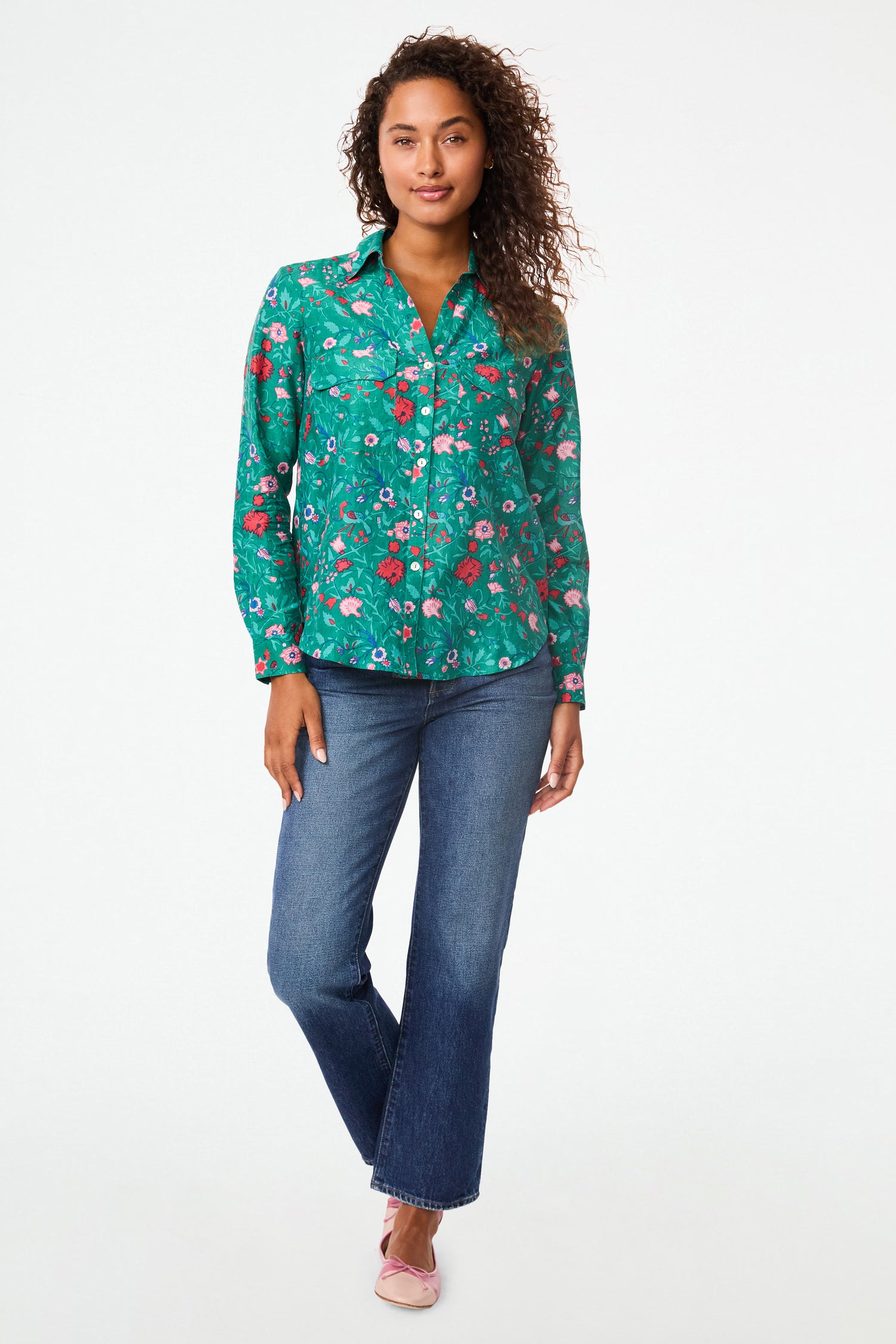 Roller Rabbit Green Pavone Floral Guy Shirt