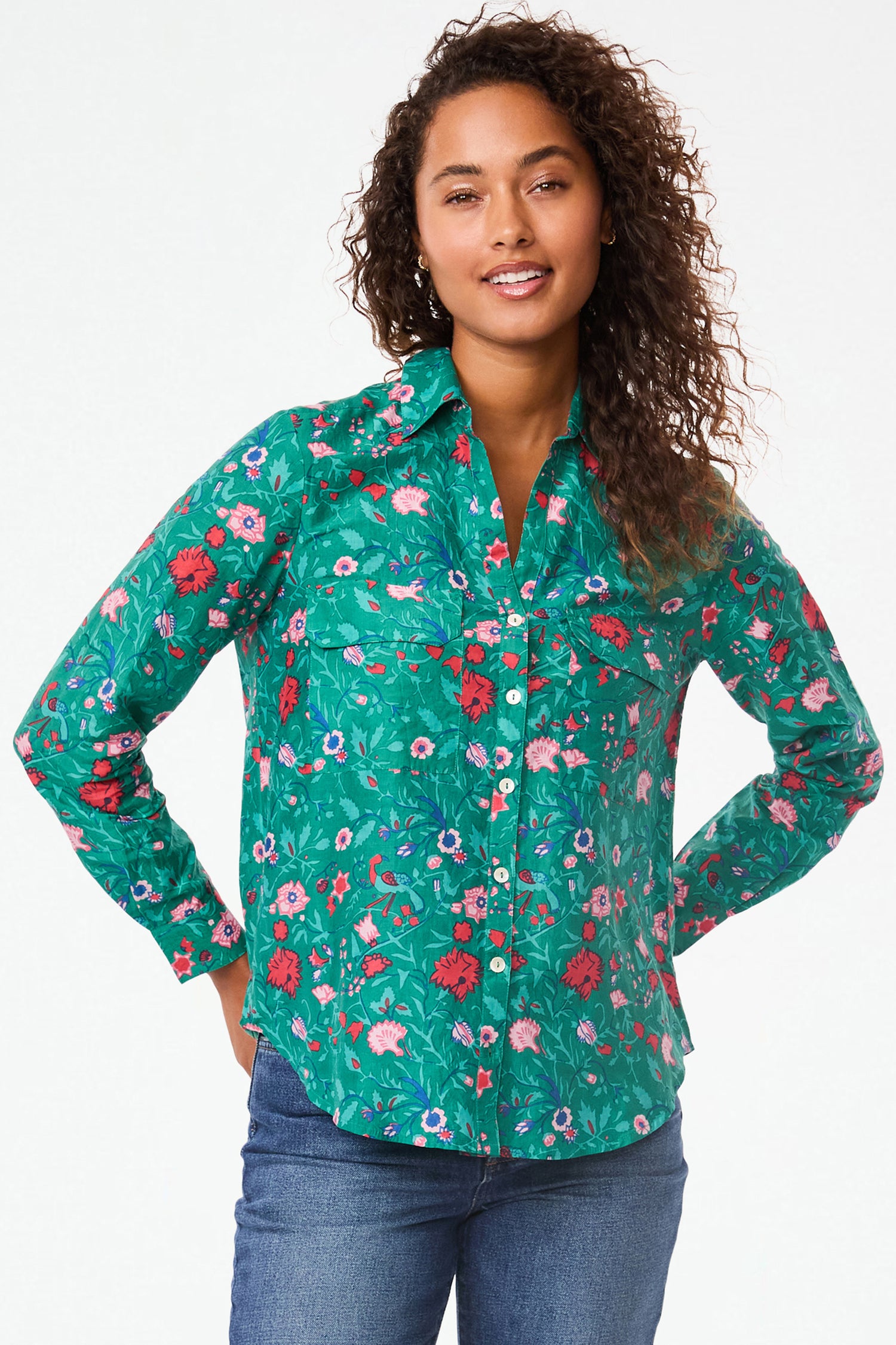 Roller Rabbit Green Pavone Floral Guy Shirt