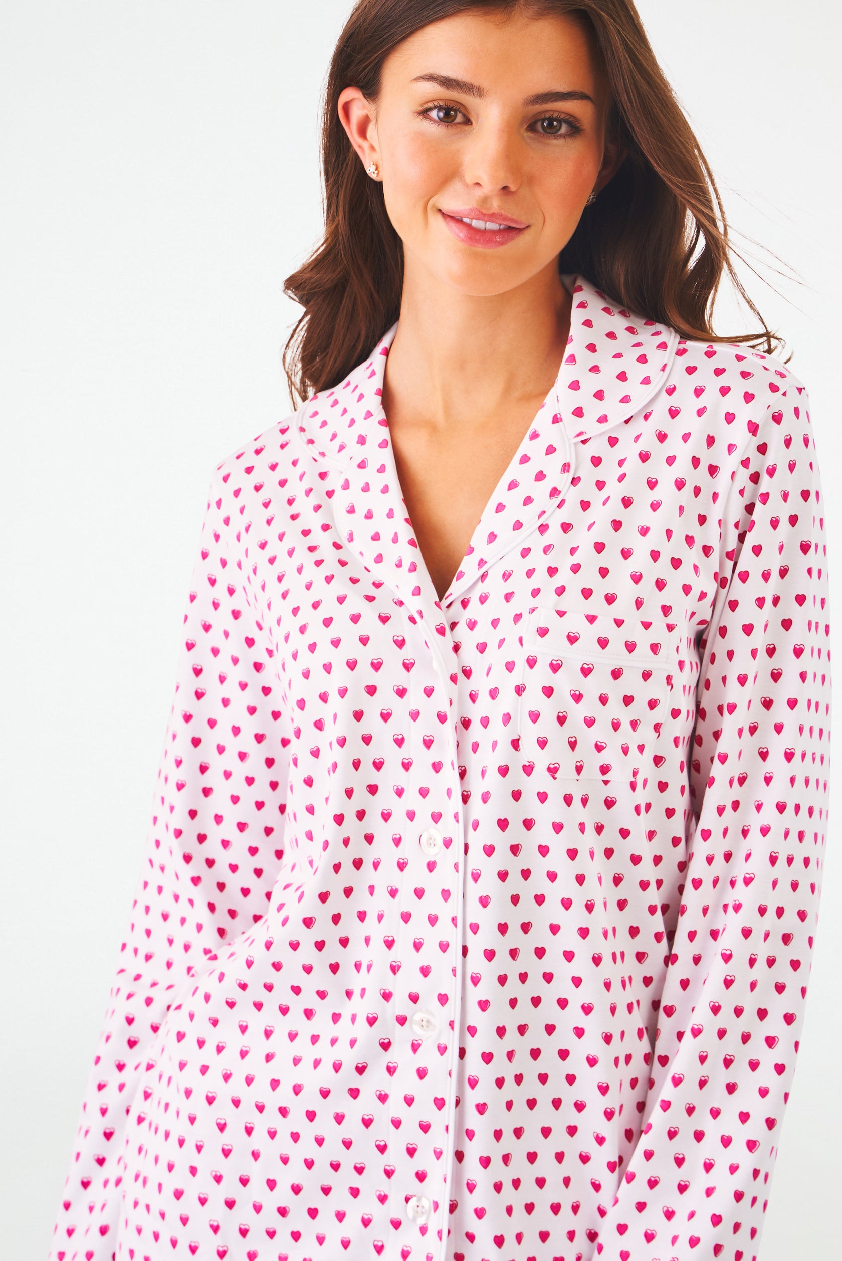 Hearts Long Sleeve Polo Pajamas | Roller Rabbit