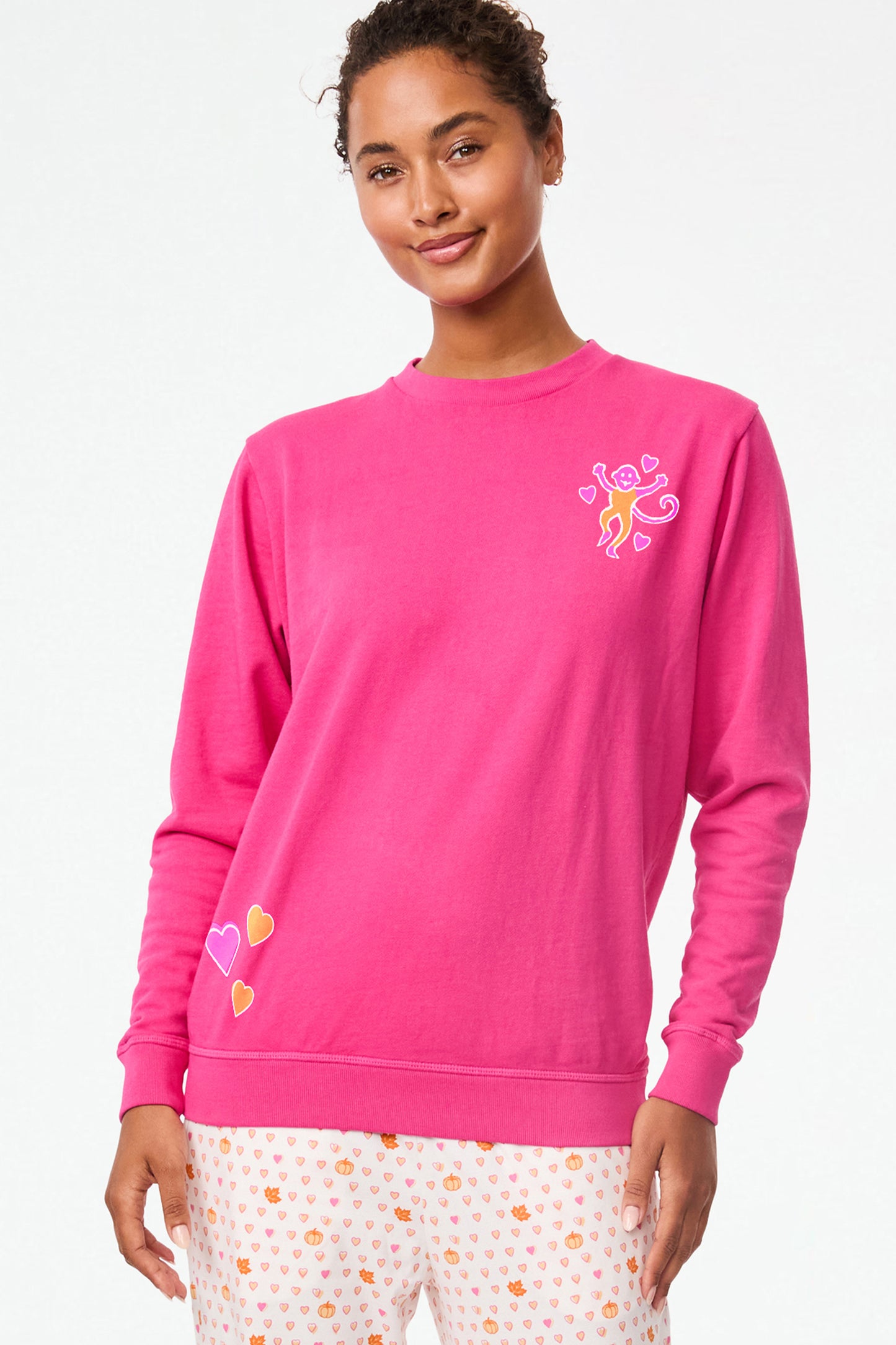 Roller Rabbit Magenta Monkey Love Puff Crewneck