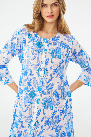 Blue Floral Button Up Dress
