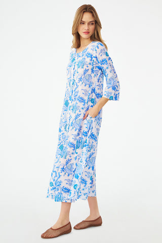 Blue Floral Button Up Dress
