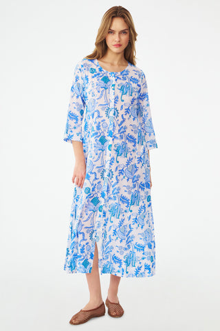 Blue Floral Button Up Dress