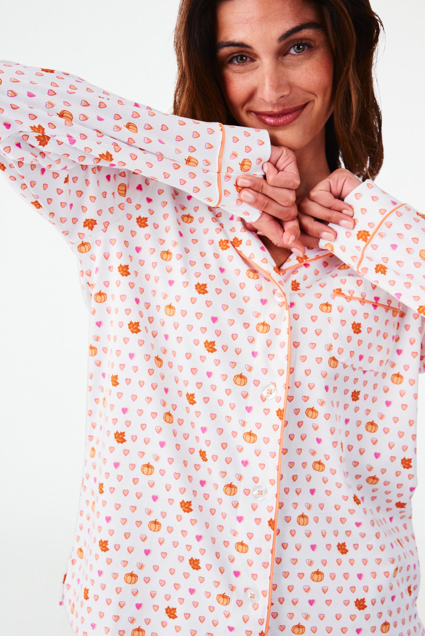 Roller Rabbit Autumn Hearts Long Sleeve Polo Pajamas