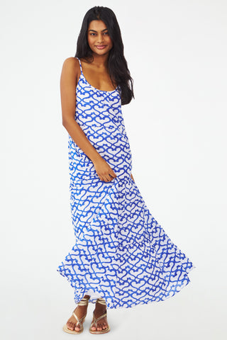 Womens Long Blue Printed Dress