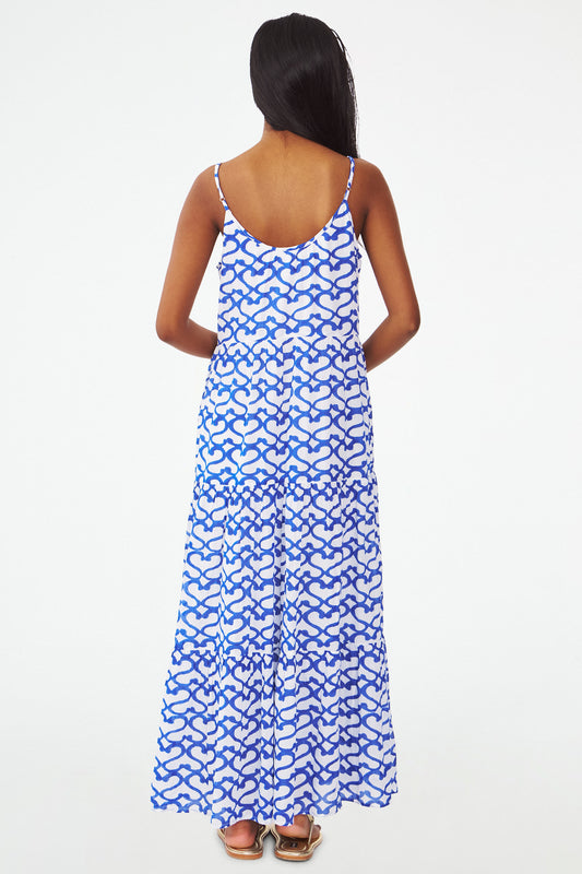 Womens Long Blue Printed Dress view 2