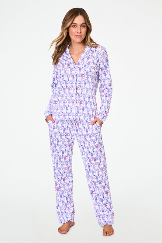 Roller Rabbit Cheer Berry Monkey Long Sleeve Polo Pajamas view 2