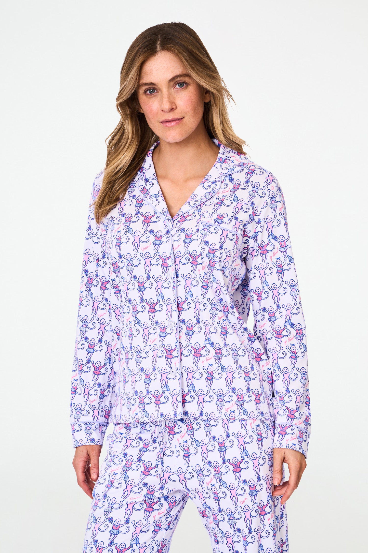 Roller Rabbit Cheer Berry Monkey Long Sleeve Polo Pajamas  view 1