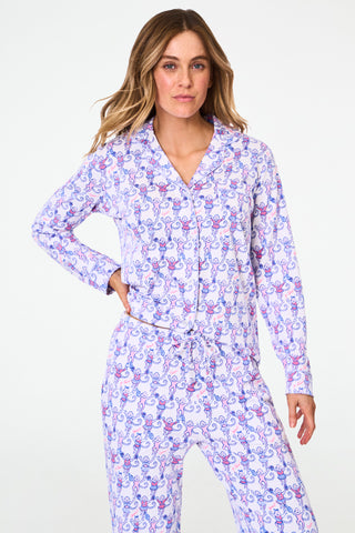 Roller Rabbit Cheer Berry Monkey Long Sleeve Polo Pajamas