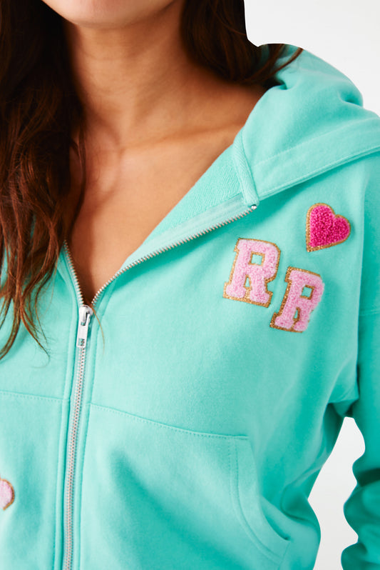 Roller Rabbit Aqua Varsity Cropped Zip Up