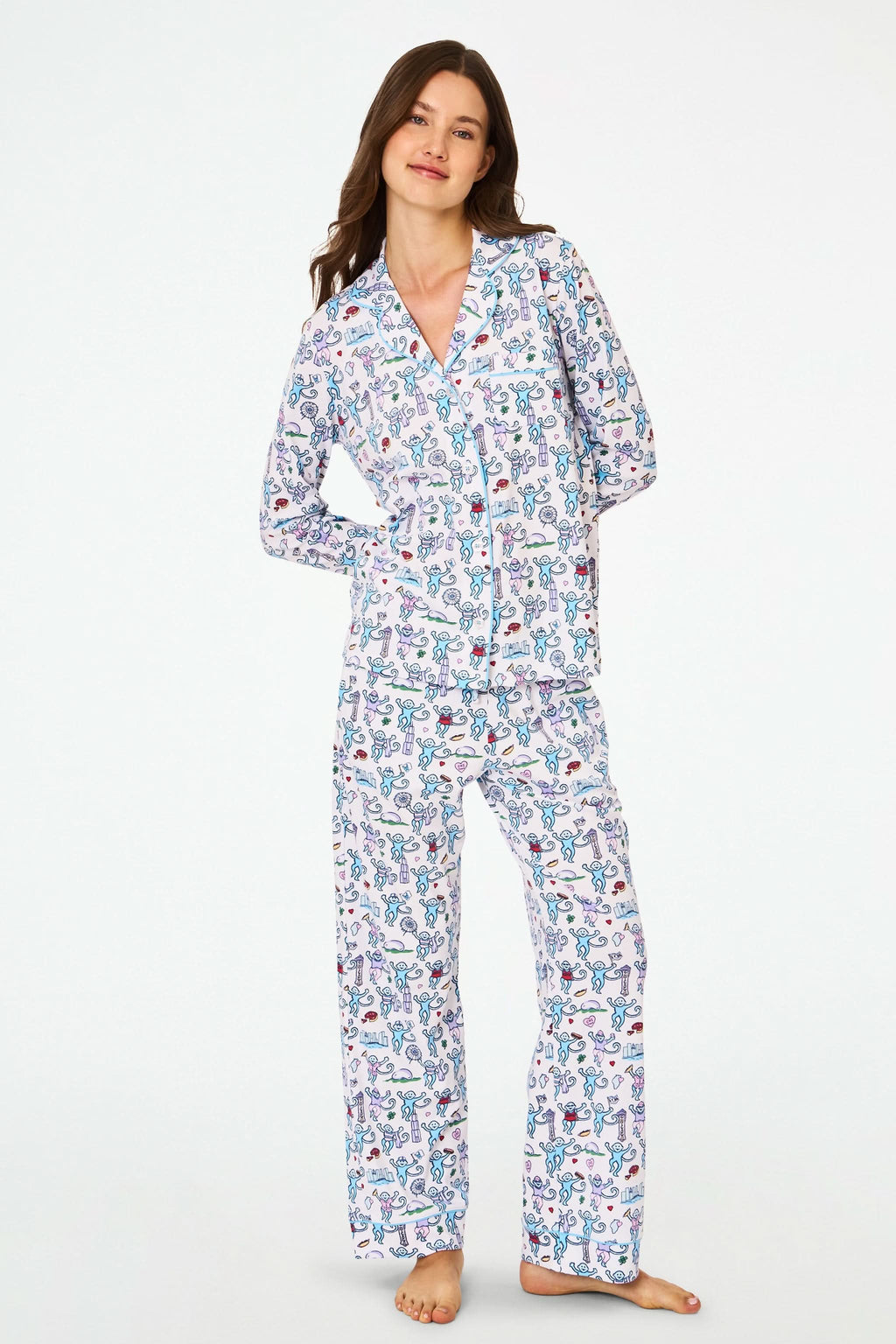 Chicago Monkey Long Sleeve Polo Pajamas | ROLLER RABBIT – Roller Rabbit