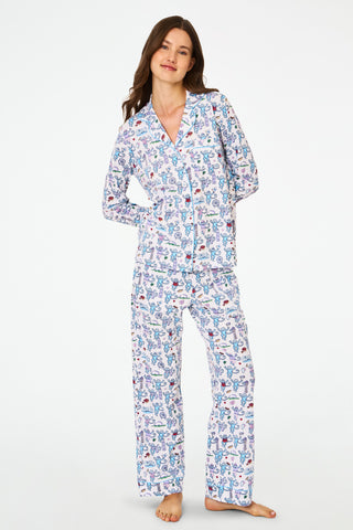 Roller Rabbit Chicago Blue Monkey Long Sleeve Polo Pajamas