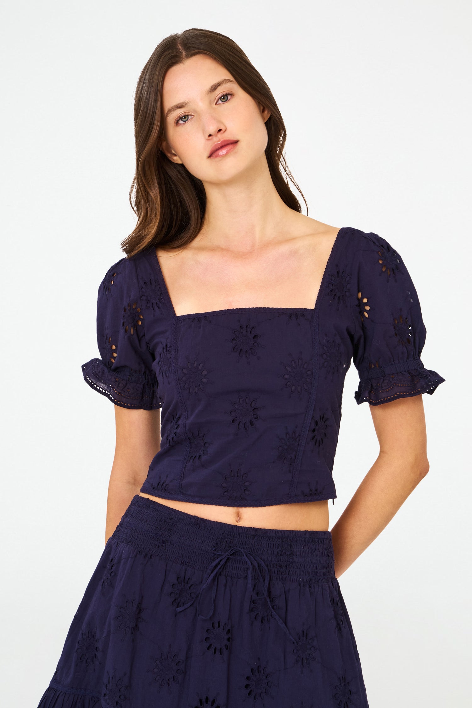 Roller Rabbit Navy Eyelet Kayla Top  view 1
