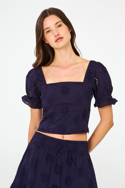 Roller Rabbit Navy Eyelet Kayla Top view 1