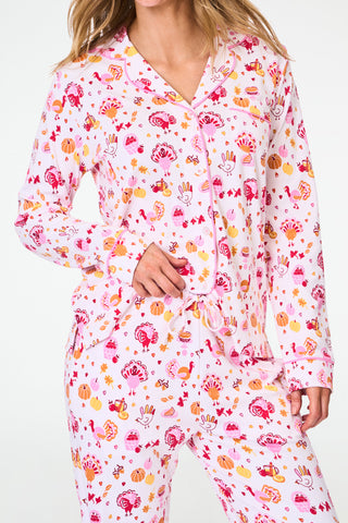 Roller Rabbit Orange Fall-A-Palooza Long Sleeve Polo Pajamas