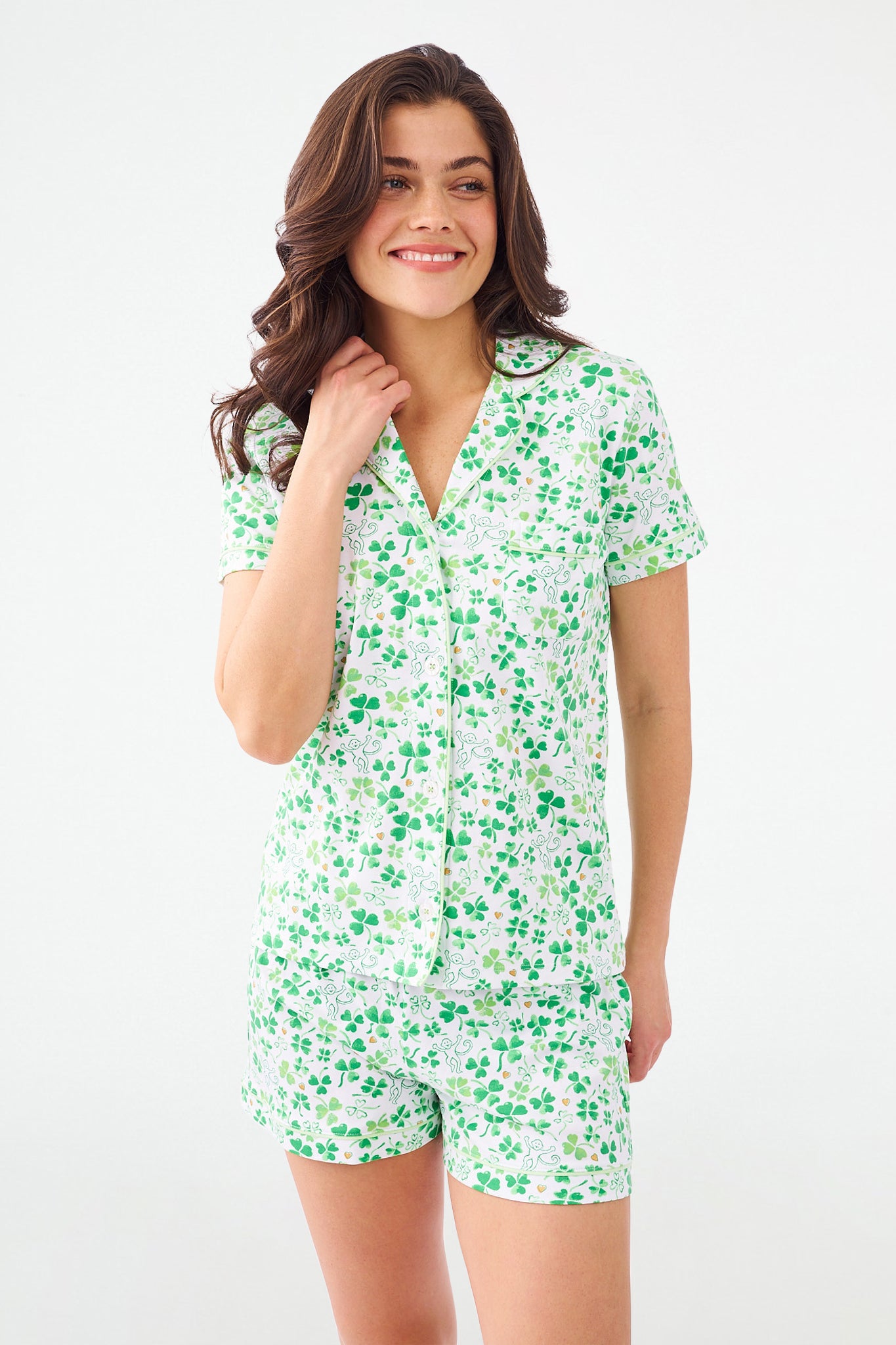 Roller Rabbit Painted Shamrock Polo Pajamas Green view 1