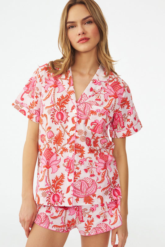Pink and Orange Blockprinted PJ view 1