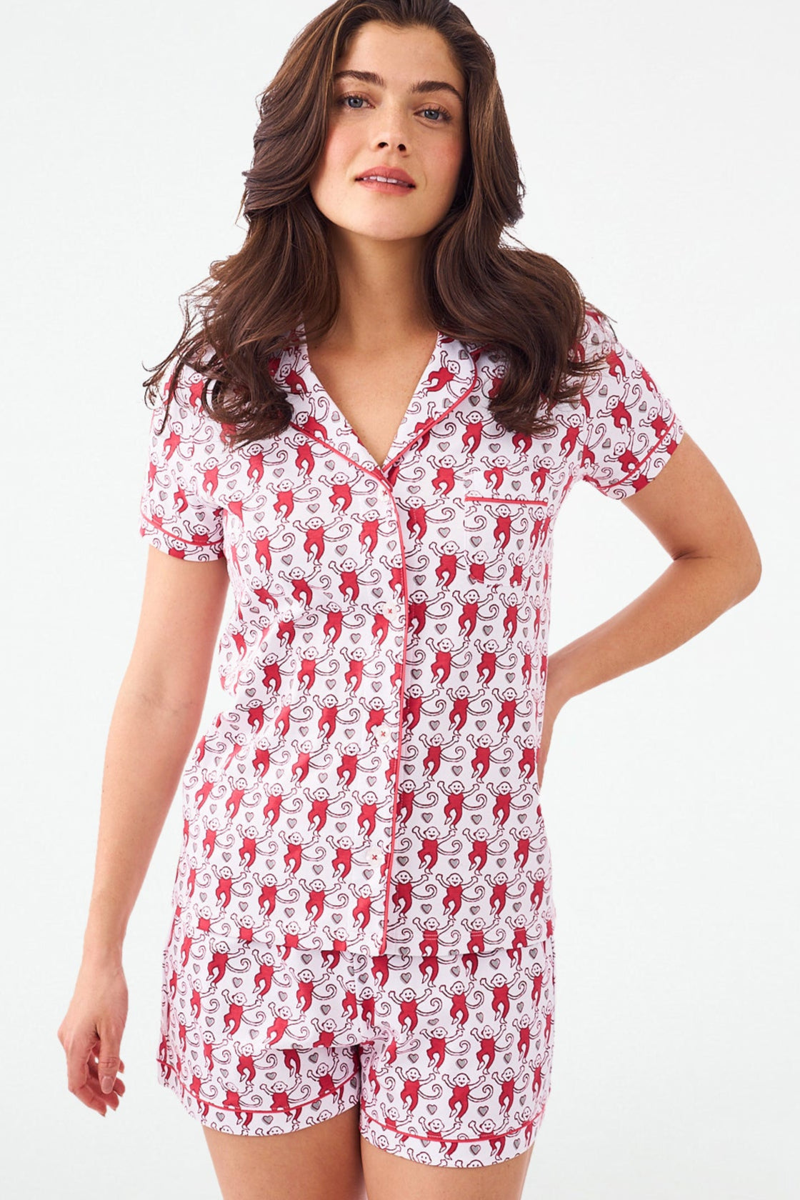 Roller Rabbit Lovely Monkey Polo Pajamas Crimson/Grey 