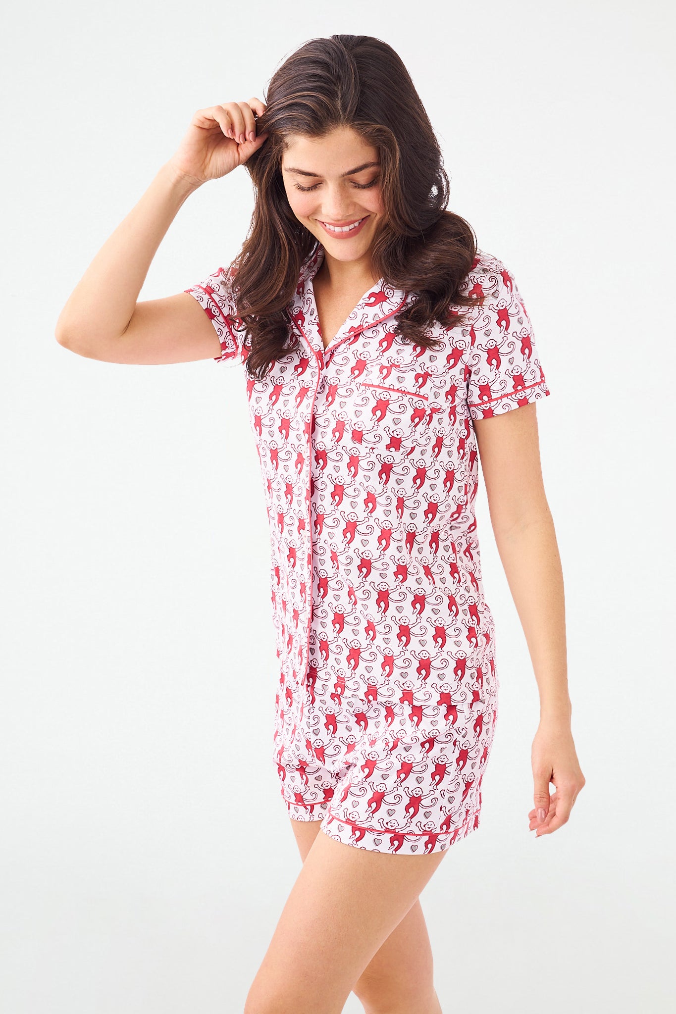 Roller Rabbit Lovely Monkey Polo Pajamas Crimson/Grey 