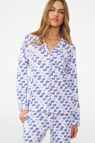 Roller Rabbit Blue Moby Long Sleeve Polo Pajamas