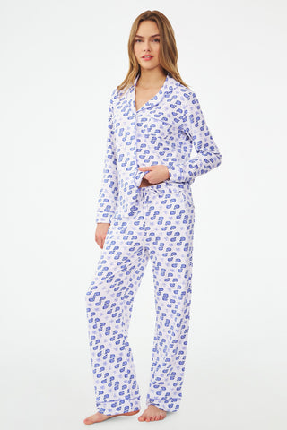Roller Rabbit Blue Moby Long Sleeve Polo Pajamas