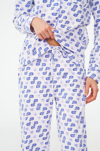 Roller Rabbit Blue Moby Long Sleeve Polo Pajamas
