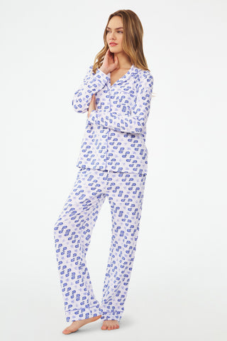 Roller Rabbit Blue Moby Long Sleeve Polo Pajamas