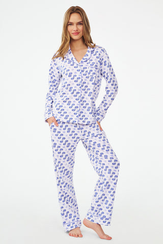 Roller Rabbit Blue Moby Long Sleeve Polo Pajamas