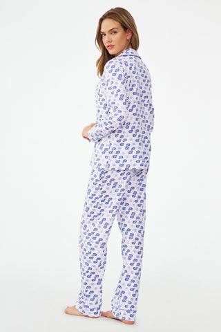 Roller Rabbit Blue Moby Long Sleeve Polo Pajamas