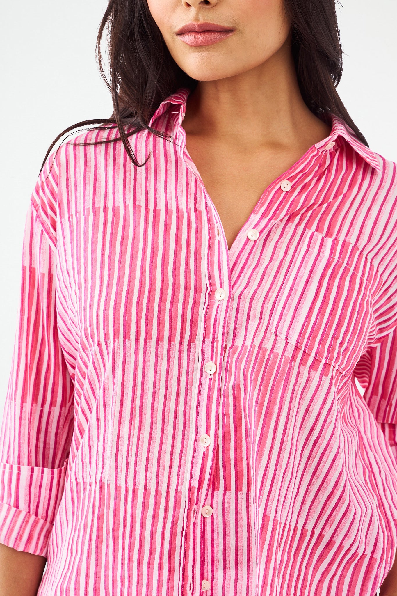 Roller Rabbit Checkerboard Stripe Boyfriend Shirt Pink view 3