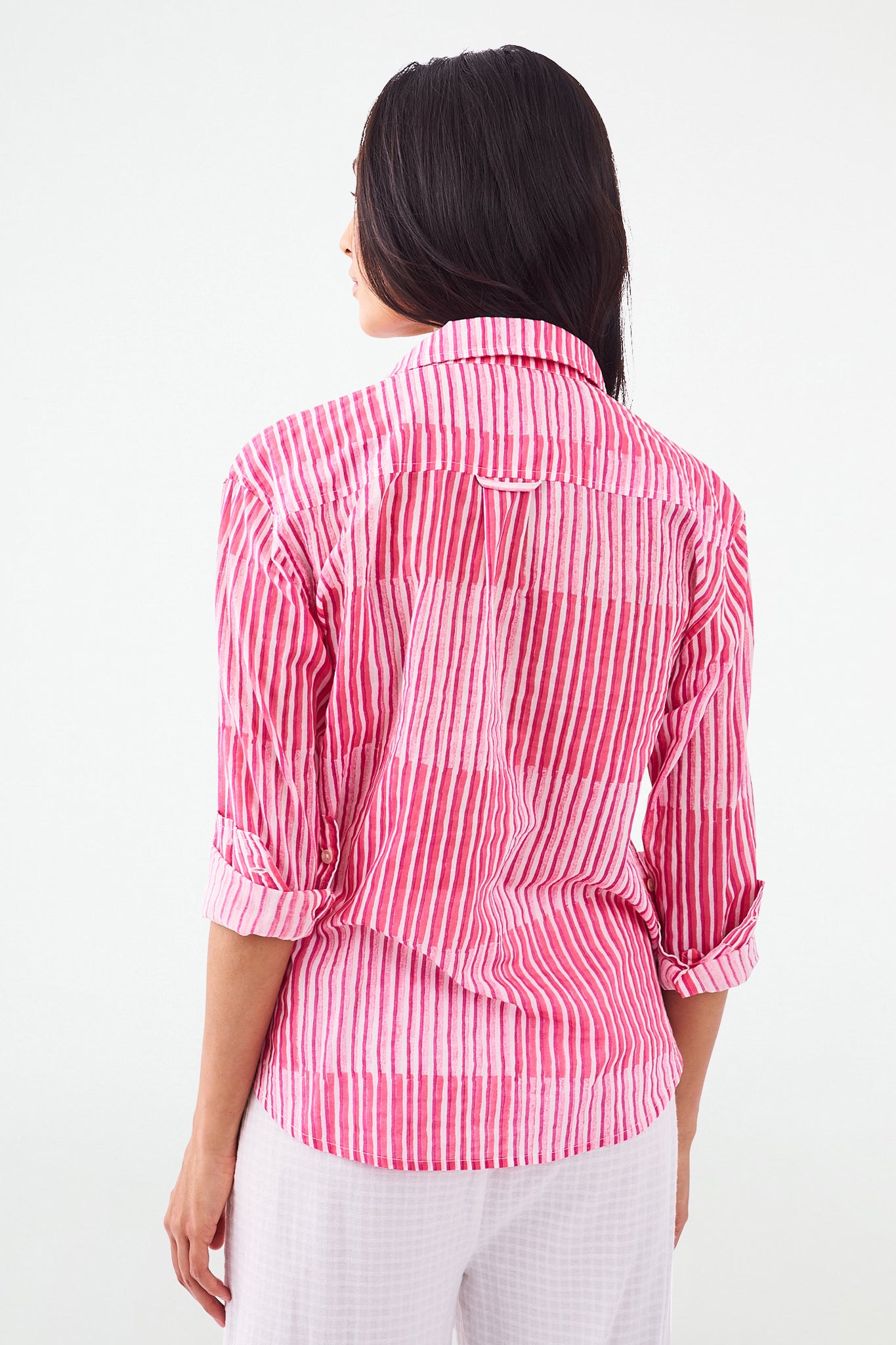 Roller Rabbit Checkerboard Stripe Boyfriend Shirt Pink