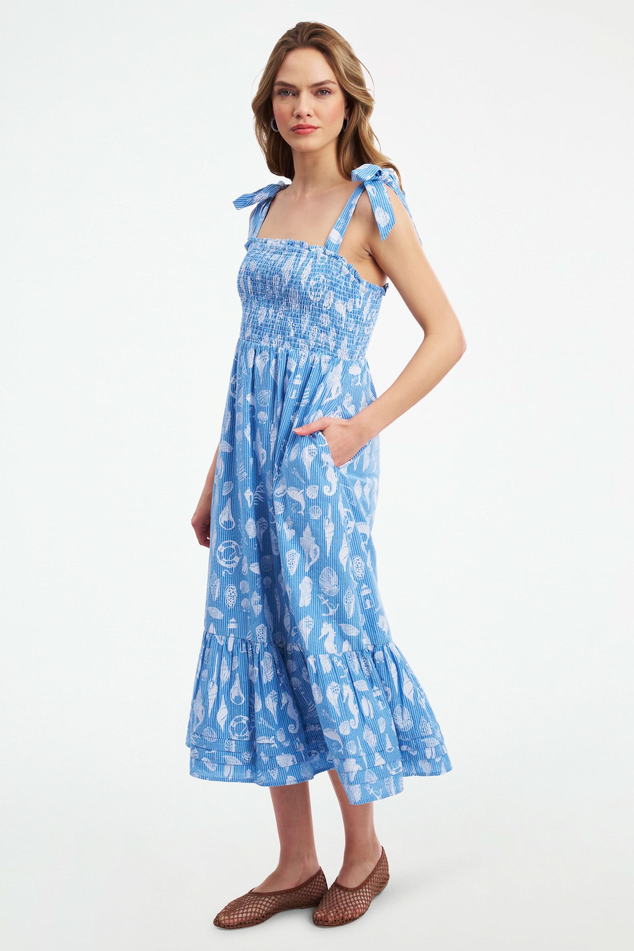 Roller Rabbit Seaside Stripe Georgina Dress in NAVY Blue, Small, Cotton