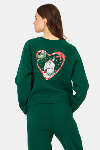 ROLLER RABBIT GREEN SNOW VILLAGE CREWNECK